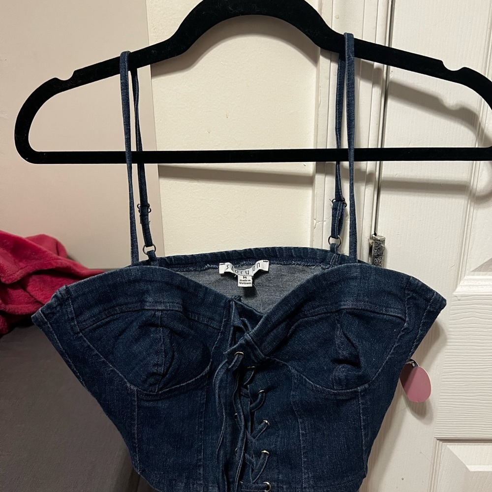 Dark Blue Denim Corset Top